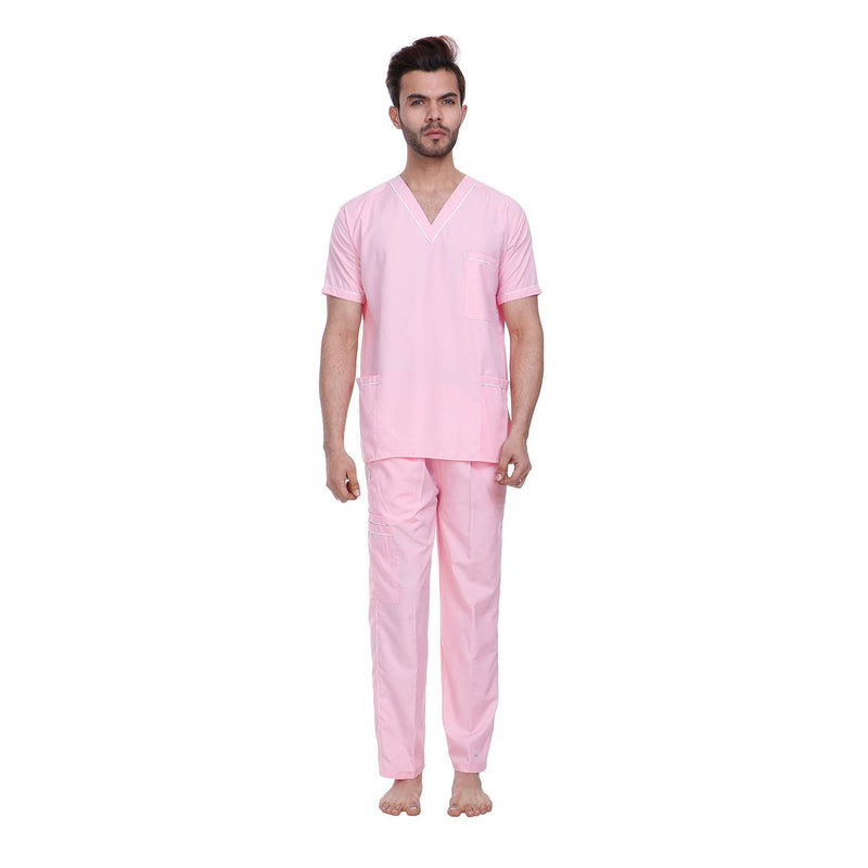 SPANCARE PHARMACEUTICALS Unisex Scrub Suit set with piping V-Neck 3 Pocket Top and Cargo Type Trouser (Pink)-SIZE 36