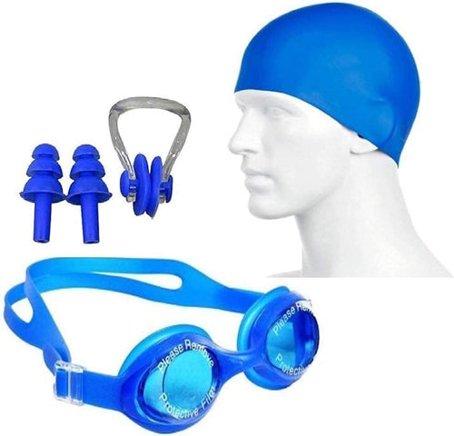 Anti Fog Swimming Goggles, Cap,earplug & noseplug Set- Ideal for All Age Group | Silicone Non Slip (Kit)