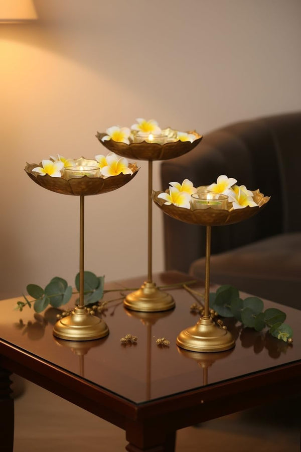 Decorative Urli Stand Tealight Holder Set of 3, Bowl for Home Decor, Table Décor Floating Flower Taj Diya Diwali Decoration Puja Items