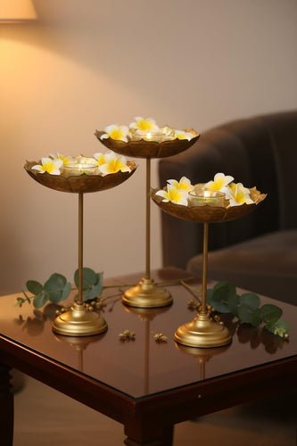 Decorative Urli Stand Tealight Holder Set of 3, Bowl for Home Decor, Table Décor Floating Flower Taj Diya Diwali Decoration Puja Items