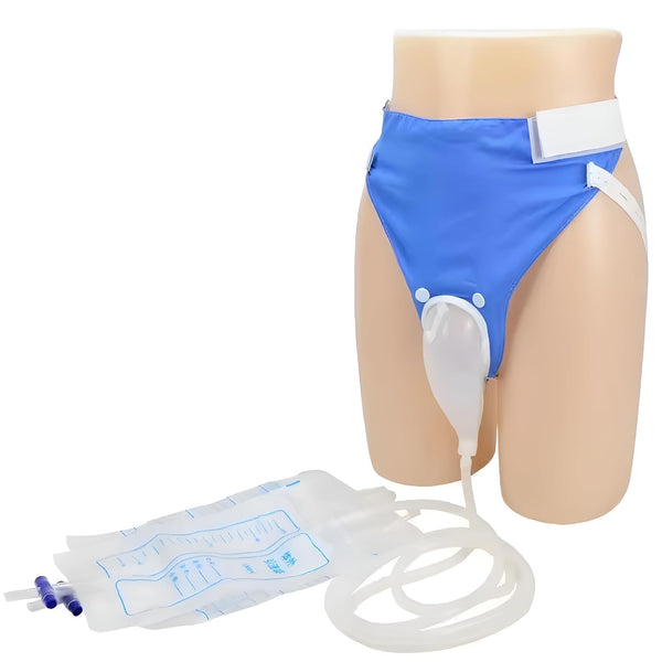 Urine Collector /Urinal for Men Breathable Adjustable Reusable Silicone Collector with Portable Wearable Odour - Free Urinary Drainage Bag System with 1000 ml & 2000 ml bags/White/Grey/Blue /for Elderly