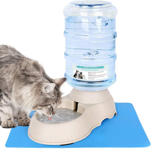 Automatic Cat Water Dispenser with Pet Food Rubber Mat for Small Medium Dog Pets Puppy Kitten Big Capacity 1.5 Gallon