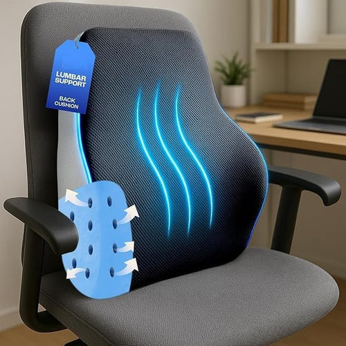 SPANCARE PHARMACEUTICALS Back Support for Office Chair Lumbar Support for Office Chair, Car Seat Back Support, Memory Foam Pillow (Gel Ventilated, Black/Grey)