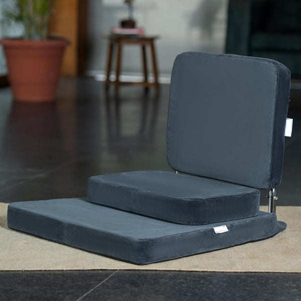Meditation Chair | Large Foldable Floor Chair with Back Support for Relaxing, Yoga, Meditation | Meditation Block, SS Frame, Washable Cover & Portable (Dark Grey)