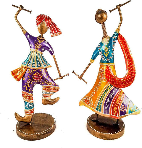 Couple Dancing Showpiece with Dandiya - for Table Decor & Gifts -10 Inch - (Set of 2)