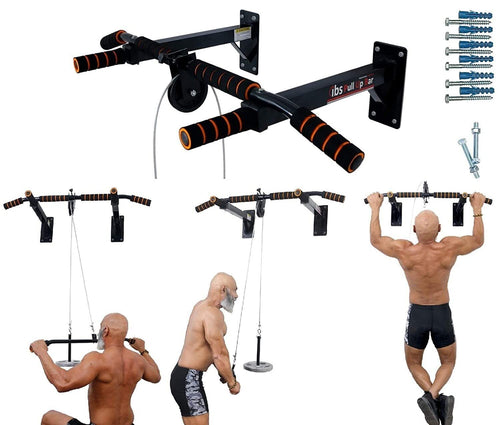 Spancare Pull Up Bar Wall Mounted Chin Up Bar Side Pulley with Lats Bar, Tricep Bar
