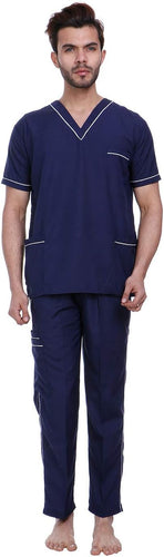 SPANCARE PHARMACEUTICALS Surgicals Unisex Scrub Suit set with piping V-Neck 3 Pocket Top and Cargo Type Trouser (Navy Blue)