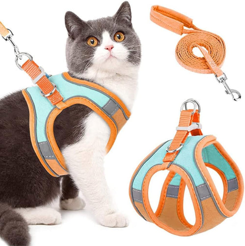 Cat Harness with Cat Leash for Walking, Adjustable Soft Sturdy Harness and Leash with Reflective Strip for Large Medium Small Cat (Size M)