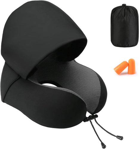 Hooded Memory Foam Travel Neck Pillow for Comfort