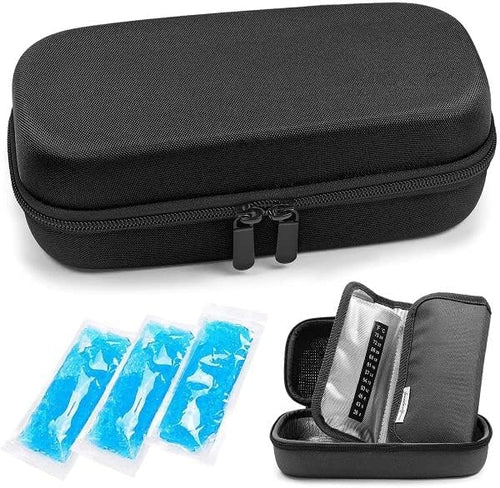 Insulin Pen Travel Safe Cooler ice Bag Hard eva case with 3 Cooler Ice Pack (Black)
