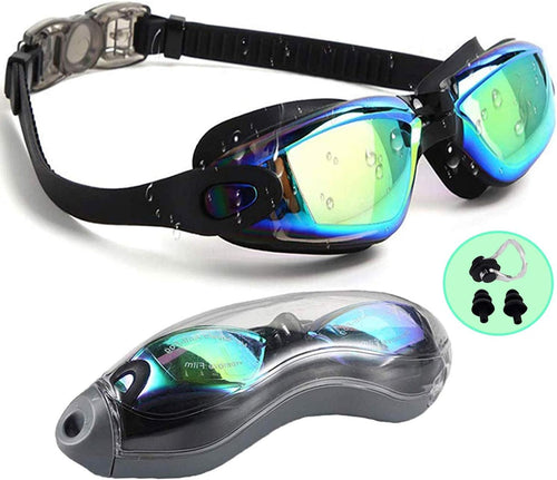 Swimming Goggles Mirrored- 3 Sizes Replaceable Nose Bridge (2nd Generation Only) | Anti-Fog, UV Protection- Free Nose Clip, Ear Plugs, Mesh Bag- No Leaking, Adjustable