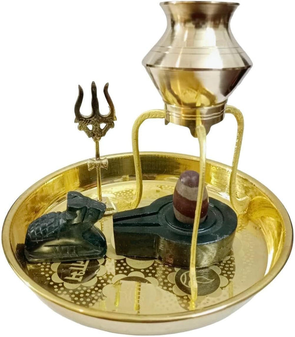 Narmadeshwar Shivling with Jaldhara Abhishekam Set Stand Lota Trishul (Puja Plate Set)