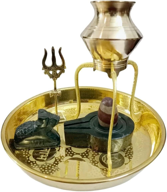 Narmadeshwar Shivling with Jaldhara Abhishekam Set Stand Lota Trishul (Puja Plate Set)