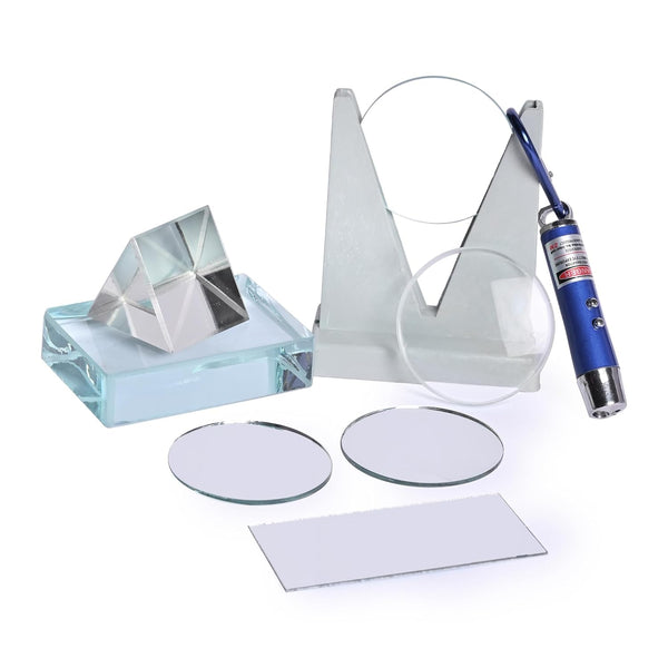 science experiment with glass-glass prism set