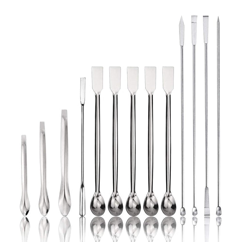 spancare pharmaceuticals Stainless Steel Lab Spatula Micro Scoop Reagent Laboratory Mixing Spatula 22cm Long Sampling Spoon 13PCS