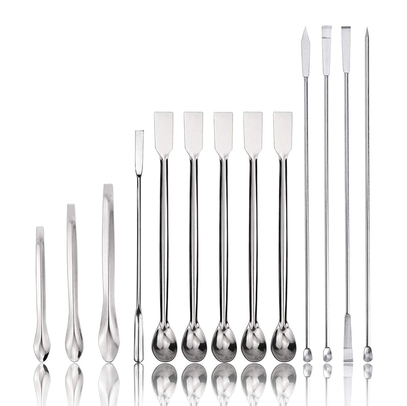spancare pharmaceuticals Stainless Steel Lab Spatula Micro Scoop Reagent Laboratory Mixing Spatula 22cm Long Sampling Spoon 13PCS