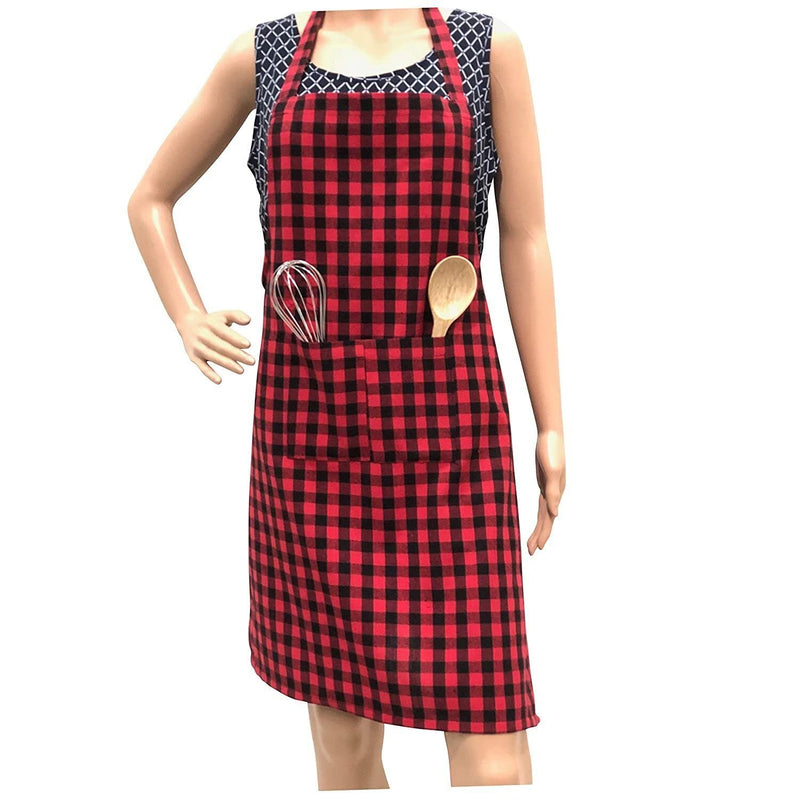 Spancare Cotton Checks with Front Center Pocket Design Apron (Pack of 2), (Red Checked)