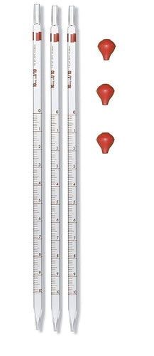 Borosilicate Glass Pipette Graduated - 10ml X 3 with Pipette Bulb (Pack of 3)