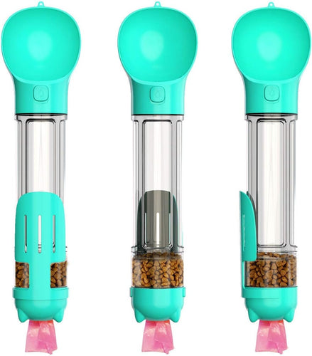 Multi Functional, 4in1 Bottle with Water, Food, Poo Bags Storage & Poo Shovel (500ml - Multicolor)