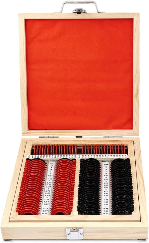 SPANCARE PHARMACEUTICALS Trial Lens Set with 225 Lenses, Adjustable Trial Frames, Wooden Box Packing, Acrylic & Aluminum, Multicolor