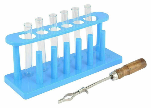 "Small Test Tubes 4x1/2"" (6 pcs) with Plastic Test Tube Stand (Blue) and Borosi