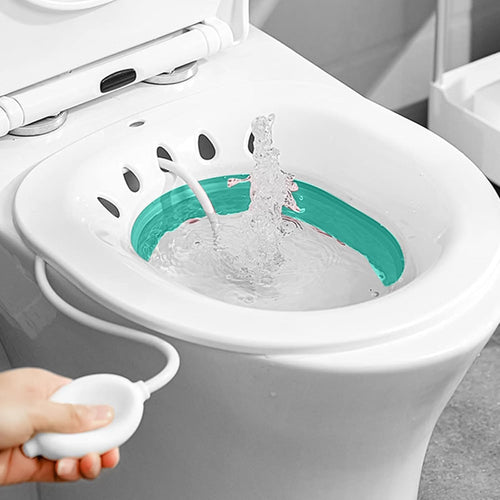 Foldable Sitz Bath for Toilet with Flush Pump Adult Care