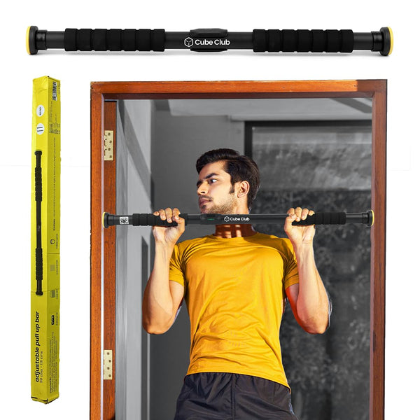 Pull Up Bar Doorway Adjustable Length (63cm-95cm) Hanging Rod Chin Up Bar for Home Workout with Bubble Meter | Door Pullup Exercise Equipment Hanging Rod Capacity 200Kg