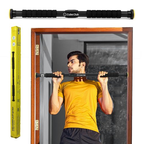 Pull Up Bar Doorway Adjustable Length (63cm-95cm) Hanging Rod Chin Up Bar for Home Workout with Bubble Meter | Door Pullup Exercise Equipment Hanging Rod Capacity 200Kg