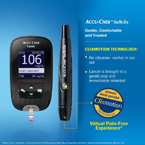 Accu-Chek Guide Blood Glucose Glucometer (with Bluetooth) Kit with Vial of 10 Strips, 10 Lancets and a Lancing Device FREE for Accurate Blood Sugar Testing