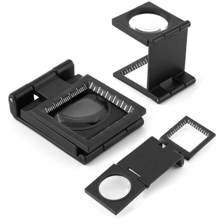 Foldable 10x Magnifying Glass Microscope with Precision Scale (Metal, Black)