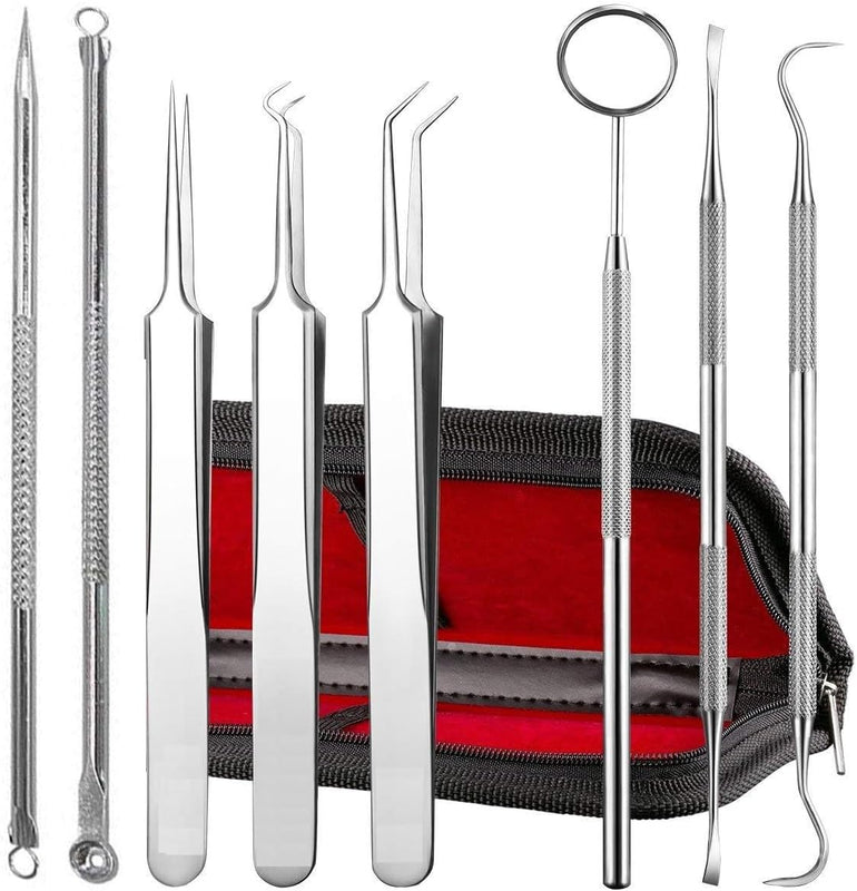 SPANCARE PHARMACEUTICALS Blackhead Remover Tweezer Kit, 8 Pcs, Comedone Extractor, Whitehead Acne Blemish Pimple Remover