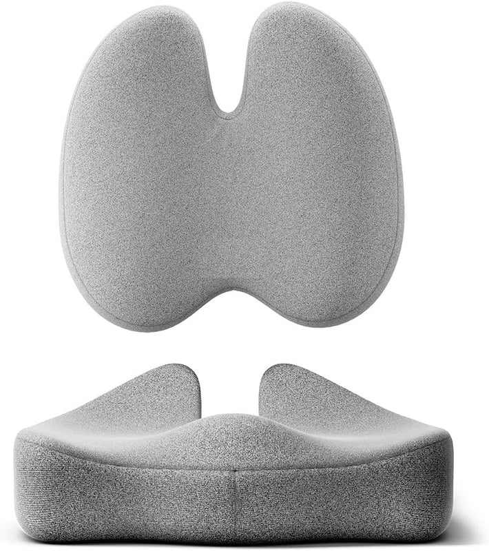 Seat Cushion & Posture Corrector Backrest Cushion Combo | Relieves Back | Coccyx Pain | Hi-Per Foam Tech for Orthopedic Support | for Long Sitting Hours on Office/Home Chair | Grey