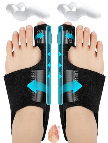 Bunion Corrector for Women and Men Toe Separator Both 2 Feet Bunion Splint, Big Toes Separation Pain Relief, Non-Surgical Adjustable Hallux Valgus Bunions Thumb Straightener, Hammer Toe Day Night Support ( 2 Bunion Corrector + 2 Toe Separator)