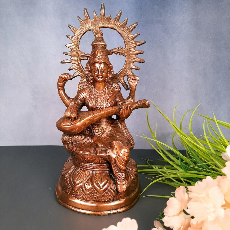 Saraswati Idol | Goddess Sarasvati Playing Veena Statue | Religoius & Spiritual Art - for Puja, Home & Entrance, Living Room & Gift - 13 Inch