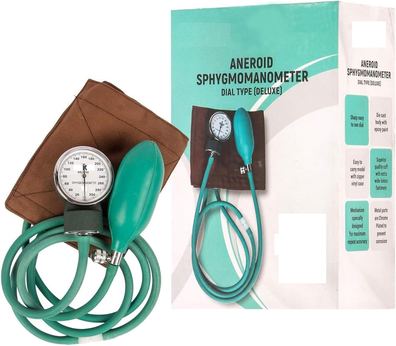 Dial Type Aneroid Sphygmomanometer Blood Pressure Monitor with Carry Case (Green)
