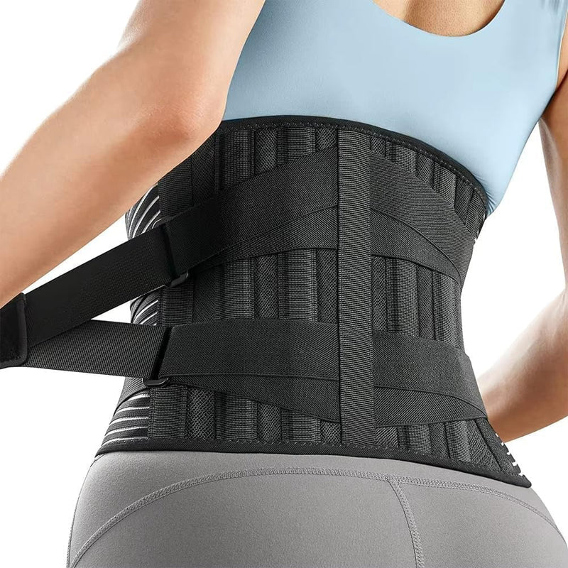 Lumber Sacral Belt for Lower Back Pain Relief – Adjustable LS Belt with 4 Aluminum Support Plates – Compression Back Brace for Men & Women – Ergonomic Lower Spine Support | Universal (BLACK)