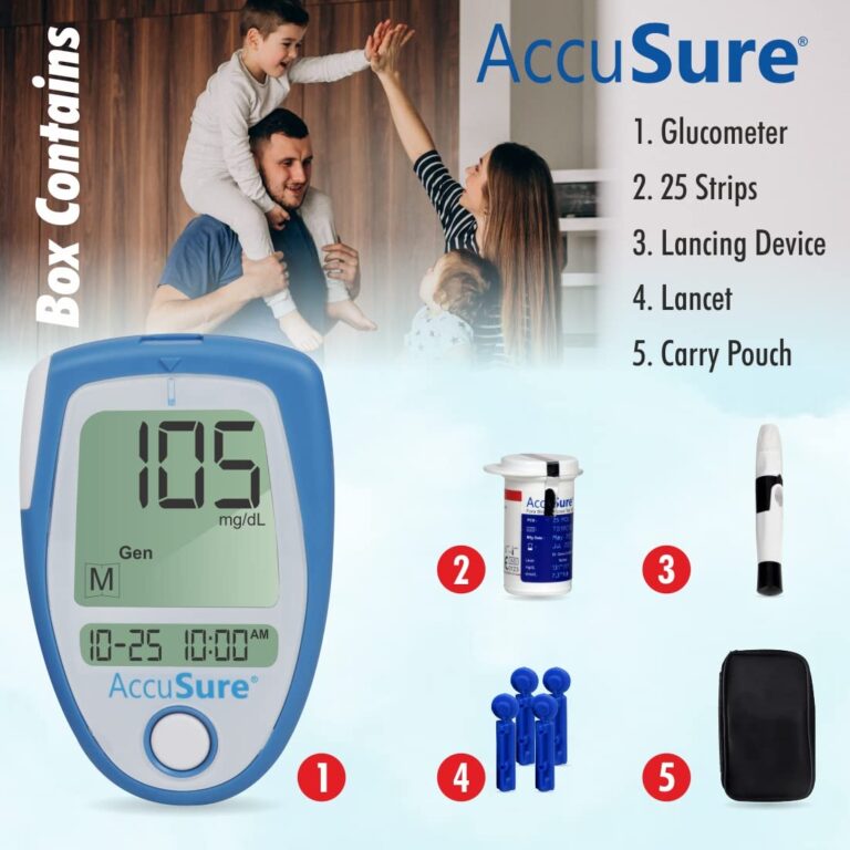 AccuSure Instant Digital Blood Glucometer Kit |with 25 Strips ,10 Lancet,1 Lancing device for Accurate Blood Glucose Sugar Testing Machine