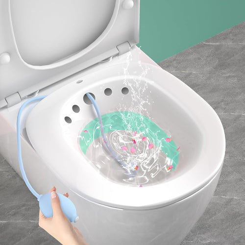 Sitz Bath Tub with Air Pump for Women & Men, Large Capacity Portable Perineal Soaking Basin, Suitable for Postpartum Care, Hemorrhoids Recovery(Tub Seat with Flusher, Green)