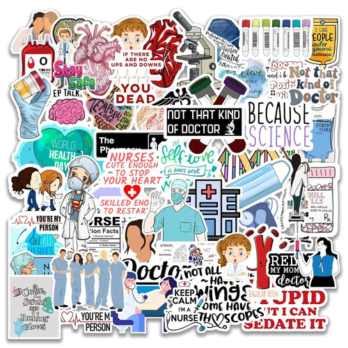 Pack of 56 Doctor Stickers | Vinyl Laptop Stickers for Doctors