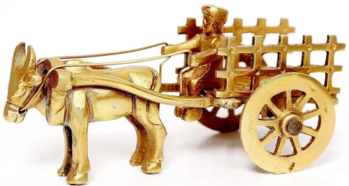 Brass Vintage Bullock Cart with Farmer Decorative Showpiece | Home Decor,